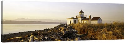 Lighthouse on the beach, West Point Lighthouse, Seattle, King County, Washington State, USA Canvas Art Print - Lighthouse Art