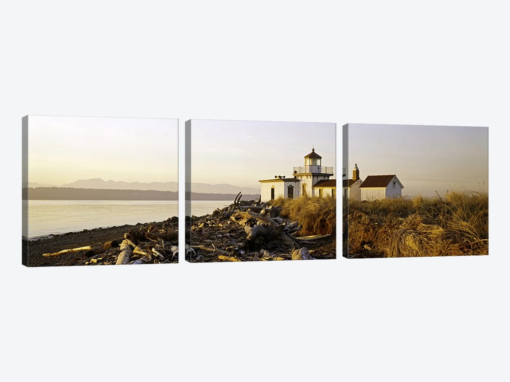 Lighthouse on the beach, West Point Lighthouse, Seattle, King County, Washington State, USA by Panoramic Images 3-piece Canvas Art