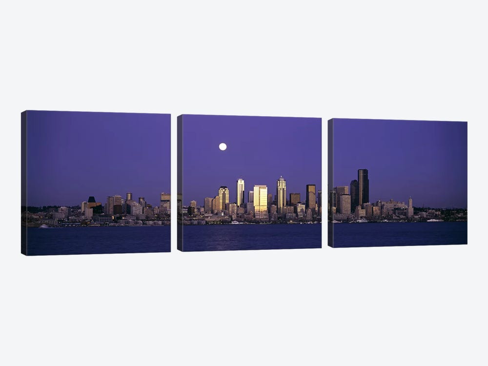 Skyscrapers at the waterfront, Elliott Bay, Seattle, King County, Washington State, USA by Panoramic Images 3-piece Canvas Art