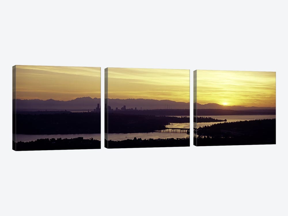 Lake in front of mountains, Lake Washington, Seattle, King County, Washington State, USA by Panoramic Images 3-piece Canvas Wall Art