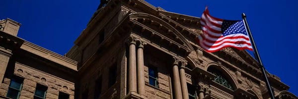 American Flags: Low angle view of a courthouse, Fort Worth, Texas, USA by Panoramic Images