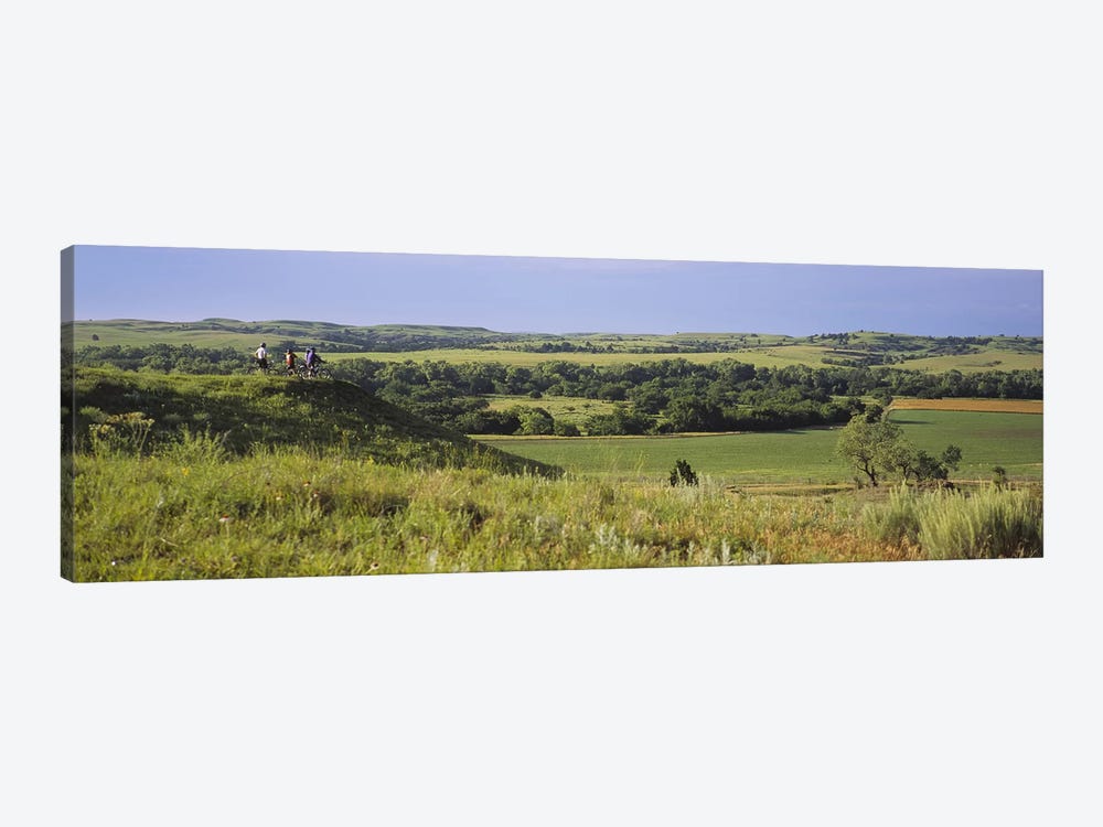Three mountain bikers on a hill, Kansas, USA by Panoramic Images 1-piece Canvas Art