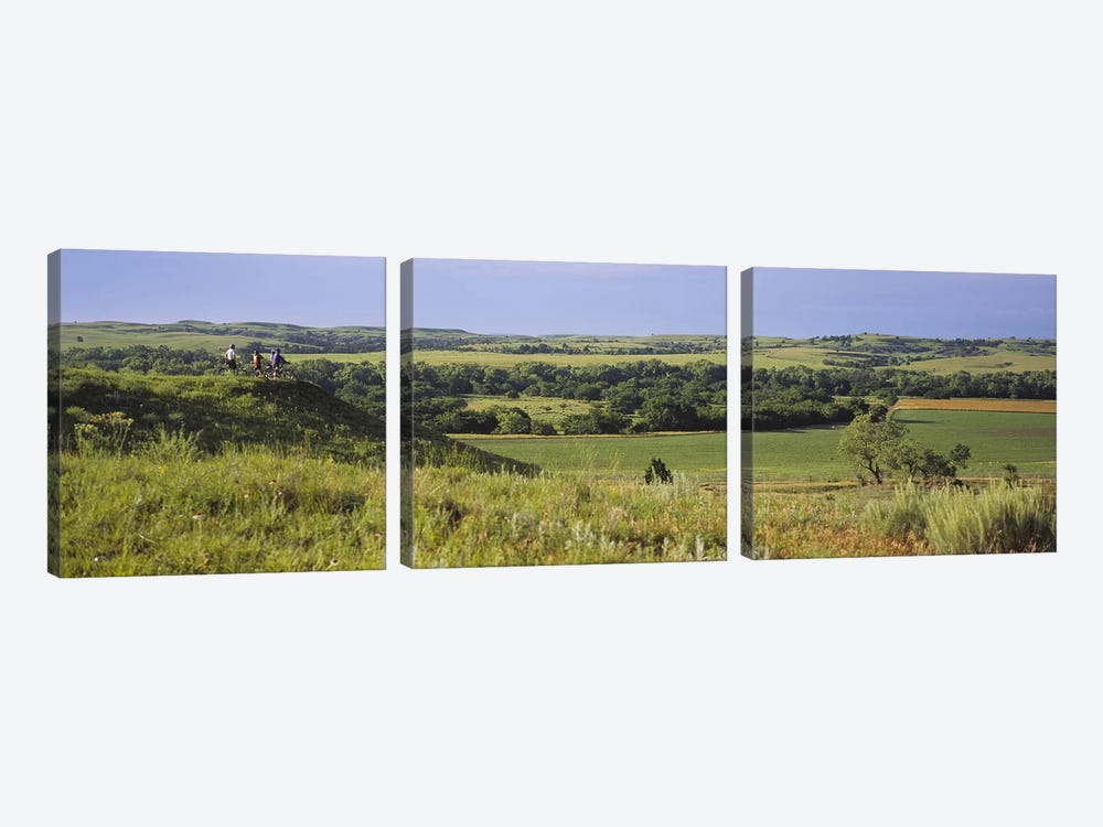 Three mountain bikers on a hill, Kansas, USA by Panoramic Images 3-piece Canvas Wall Art