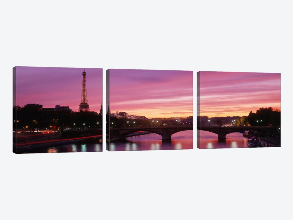 Fuchsia Sunset, Paris, Ile-de-France, France by Panoramic Images 3-piece Canvas Print
