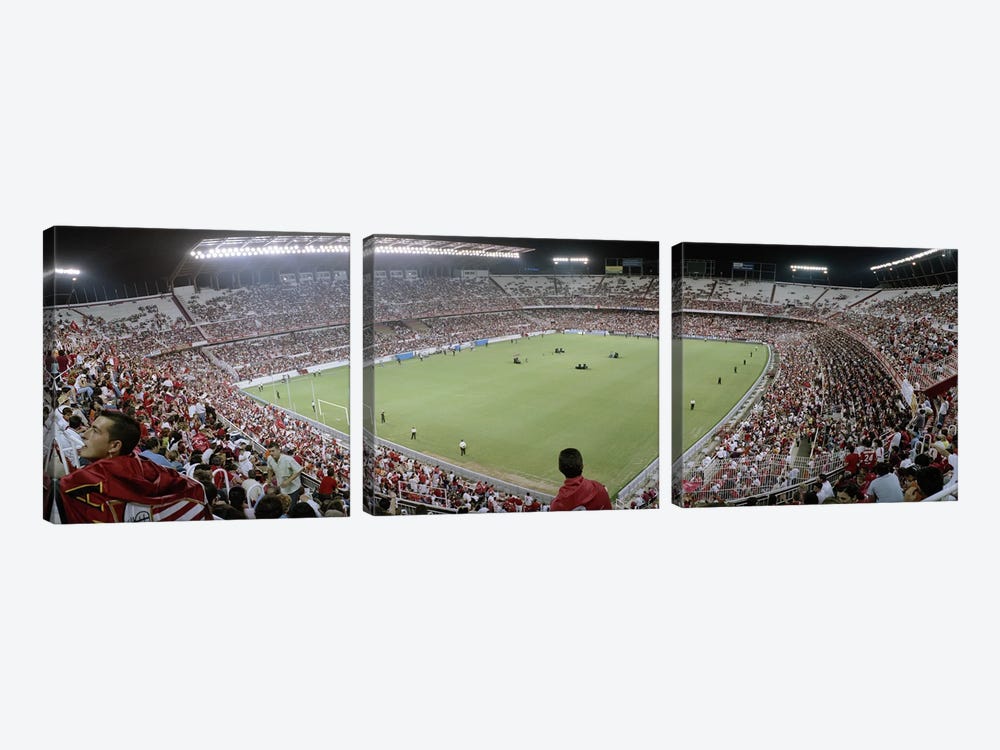 Crowd in a stadium, Sevilla FC, Estadio Ramon Sanchez Pizjuan, Seville, Seville Province, Andalusia, Spain by Panoramic Images 3-piece Canvas Wall Art