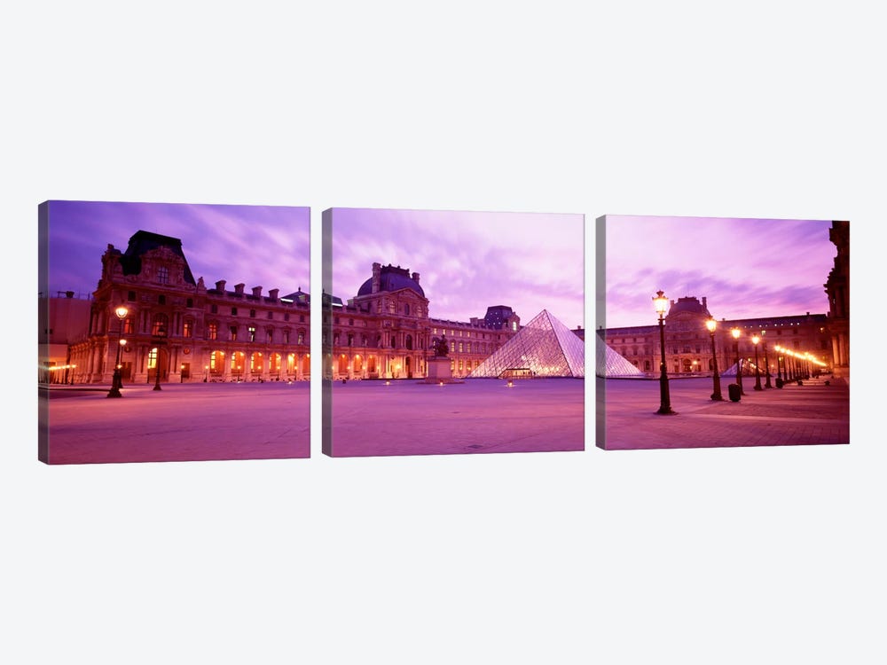 Napolean Courtyard At Dusk, Palais du Louvre, Paris, Ile-de-France, France by Panoramic Images 3-piece Canvas Art