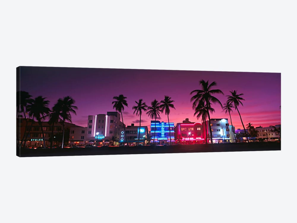 Hotels Illuminated At NightSouth Beach Miami, Florida, USA by Panoramic Images 1-piece Canvas Print