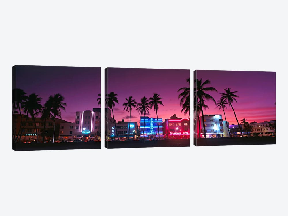 Hotels Illuminated At NightSouth Beach Miami, Florida, USA by Panoramic Images 3-piece Art Print