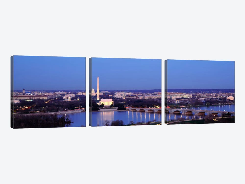 Bridge Over A RiverWashington Monument, Washington DC, District of Columbia, USA by Panoramic Images 3-piece Canvas Artwork