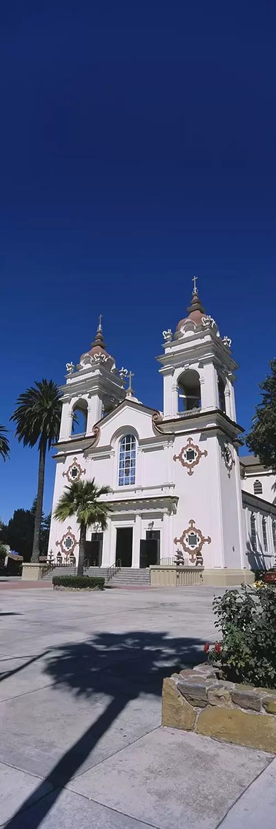 Facade of a cathedral, Portuguese Cathedral, San Jose, Silicon Valley, Santa Clara County, California, USA by Panoramic Images framed canvas print