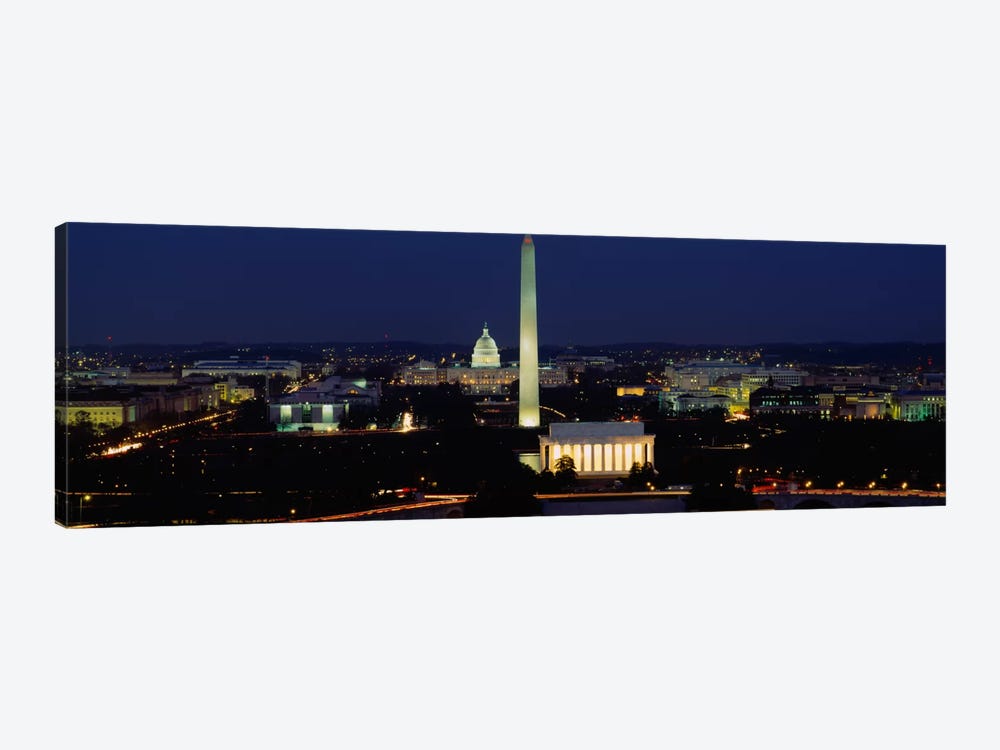 Buildings Lit Up At NightWashington Monument, Washington DC, District of Columbia, USA 1-piece Canvas Art Print