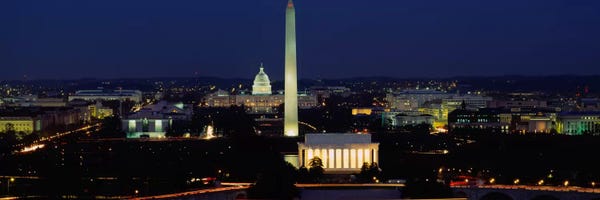 Monuments: Buildings Lit Up At NightWashington Monument, Washington DC, District of Columbia, USA by Panoramic Images