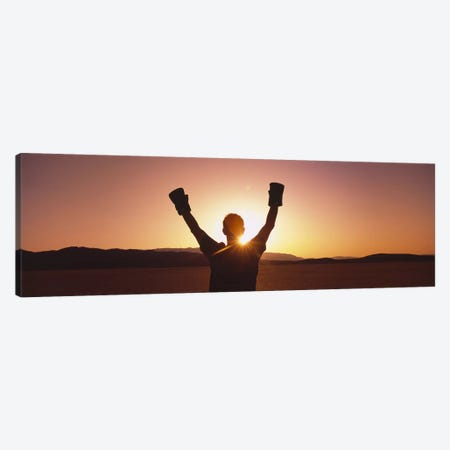 Silhouette of a person wearing boxing gloves in a desert at dusk, Black Rock Desert, Nevada, USA Canvas Print #PIM6428} by Panoramic Images Canvas Art