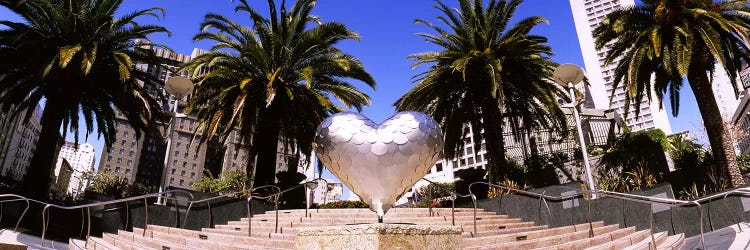 Low angle view of a heart shape sculpture on the steps, Union Square, San Francisco, California, USA