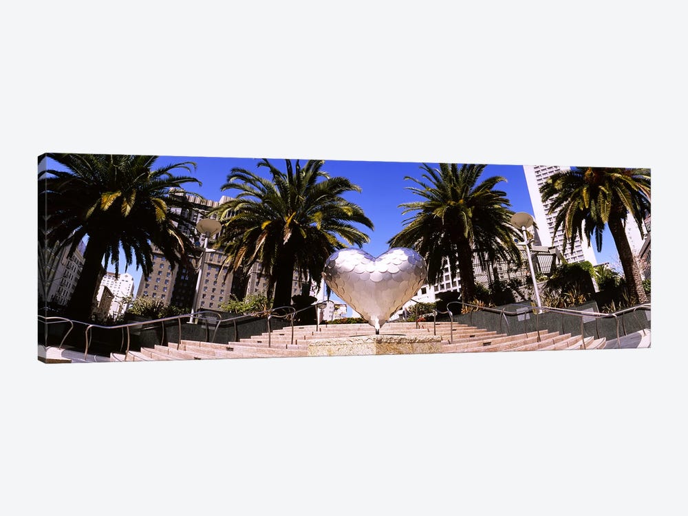 Low angle view of a heart shape sculpture on the steps, Union Square, San Francisco, California, USA by Panoramic Images 1-piece Canvas Wall Art