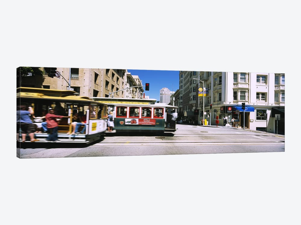 Two cable cars on a road, Downtown, San Francisco, California, USA by Panoramic Images 1-piece Art Print