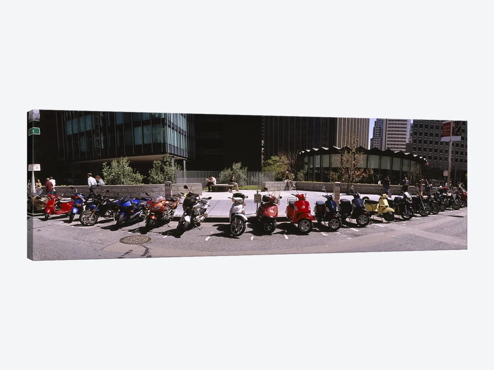 Scooters and motorcycles parked on a street, San Francisco, California, USA by Panoramic Images 1-piece Canvas Artwork