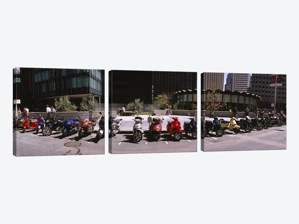 Scooters and motorcycles parked on a street, San Francisco, California, USA by Panoramic Images 3-piece Canvas Wall Art