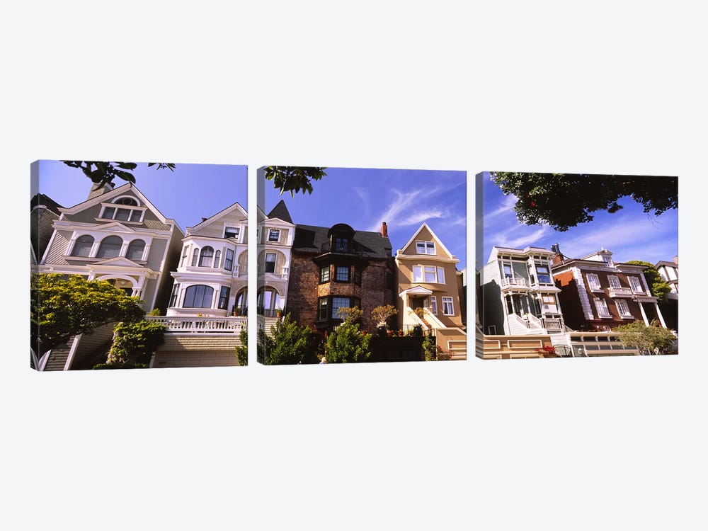 Low angle view of houses in a row, Presidio Heights, San Francisco, California, USA by Panoramic Images 3-piece Canvas Art Print