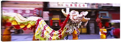 Group of people performing dragon dancing on a road, Chinatown, San Francisco, California, USA Canvas Art Print - Dragon Art