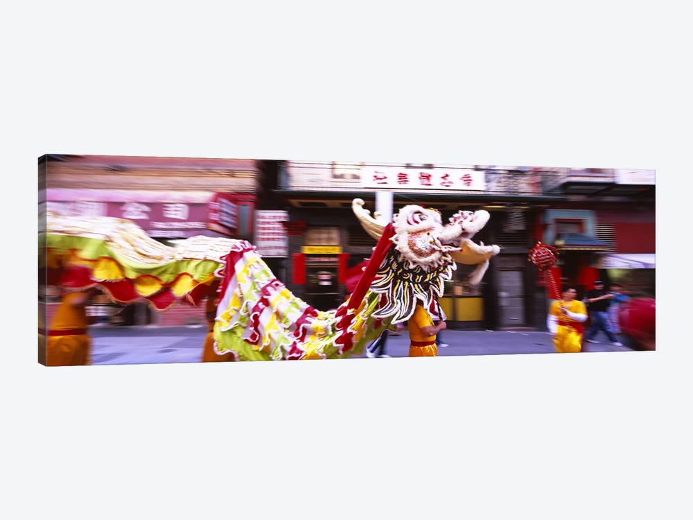 Group of people performing dragon dancing on a road, Chinatown, San Francisco, California, USA by Panoramic Images 1-piece Canvas Artwork