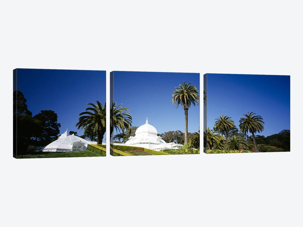 Low angle view of a building in a formal garden, Conservatory of Flowers, Golden Gate Park, San Francisco, California, USA by Panoramic Images 3-piece Canvas Wall Art