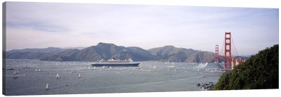 Cruise ship approaching a suspension bridge, RMS Queen Mary 2, Golden Gate Bridge, San Francisco, California, USA Canvas Art Print - Golden Gate Bridge