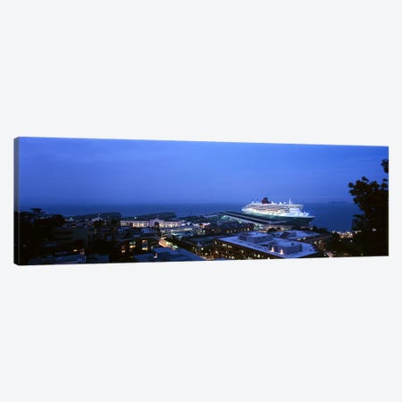 High angle view of a cruise ship at a harbor, RMS Queen Mary 2, San Francisco, California, USA Canvas Print #PIM6451} by Panoramic Images Canvas Print