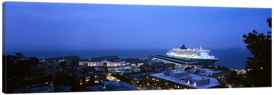 High angle view of a cruise ship at a harbor, RMS Queen Mary 2, San Francisco, California, USA Canvas Art Print - Cruise Ships