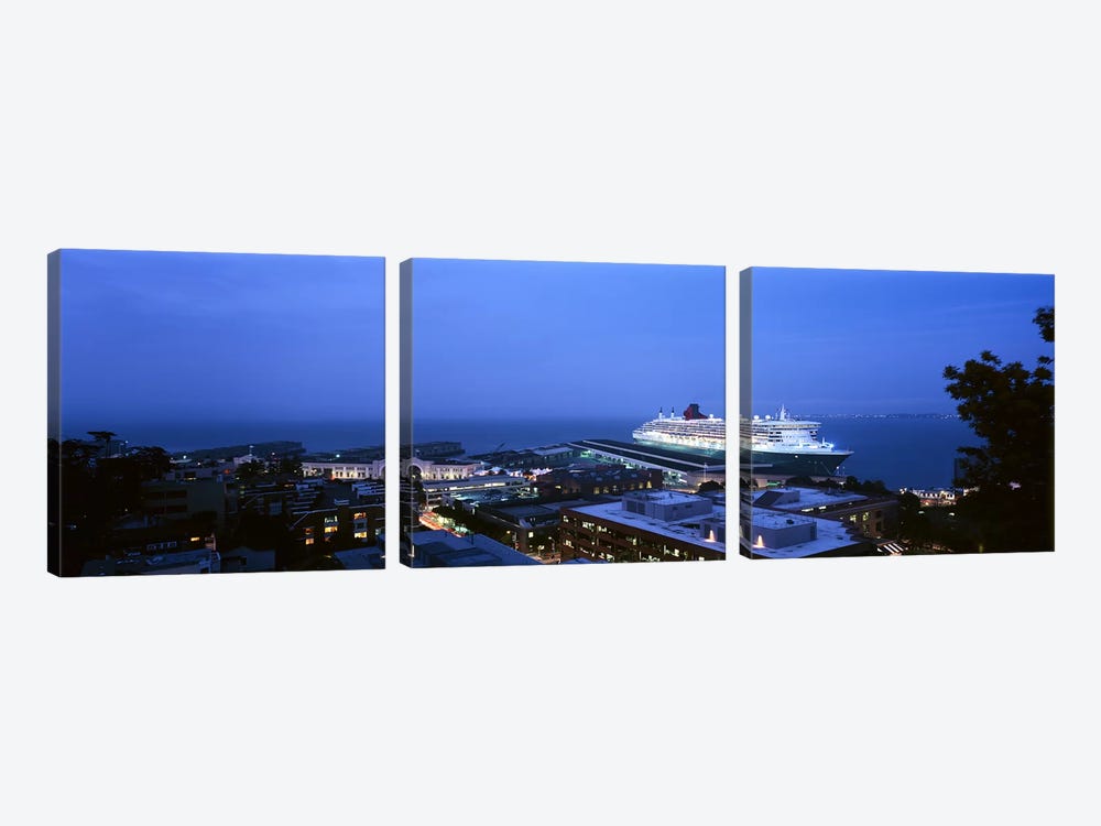 High angle view of a cruise ship at a harbor, RMS Queen Mary 2, San Francisco, California, USA by Panoramic Images 3-piece Canvas Art Print