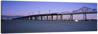 Cranes at a bridge construction site, Bay Bridge, Treasure Island, Oakland, San Francisco, California, USA Canvas Art Print - Bridge Art