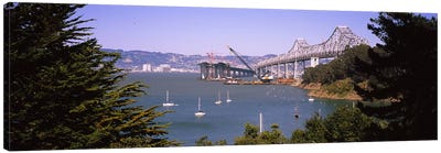 Cranes at a bridge construction site, Bay Bridge, Treasure Island, Oakland, San Francisco, California, USA #2 Canvas Art Print - Bridge Art