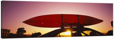 Close-up of a kayak on a car roof at sunset, San Francisco, California, USA #2 Canvas Art Print - Surfing Art