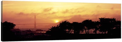 Silhouette of trees at dusk with a bridge in the background, Golden Gate Bridge, San Francisco, California, USA Canvas Art Print - California Art