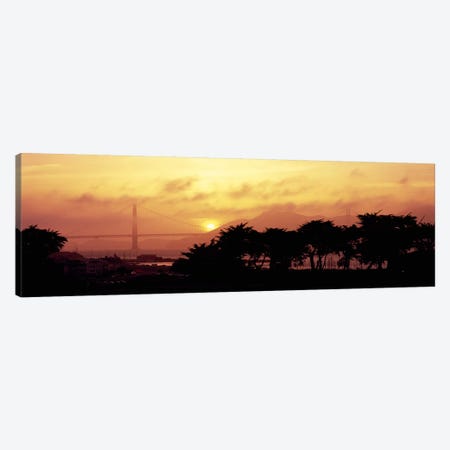 Silhouette of trees at dusk with a bridge in the background, Golden Gate Bridge, San Francisco, California, USA Canvas Print #PIM6469} by Panoramic Images Canvas Wall Art