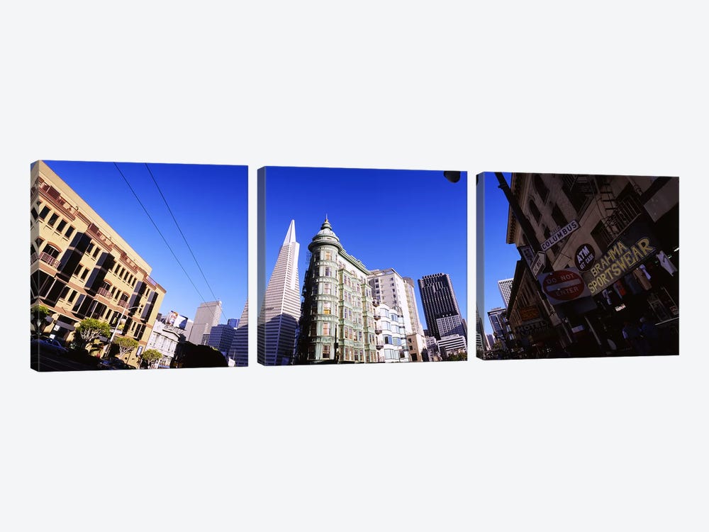 Low angle view of buildings in a city, Columbus Avenue, San Francisco, California, USA by Panoramic Images 3-piece Canvas Art Print