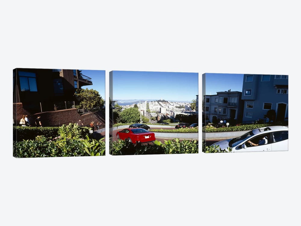 Cars on a street, Lombard Street, San Francisco, California, USA by Panoramic Images 3-piece Canvas Art