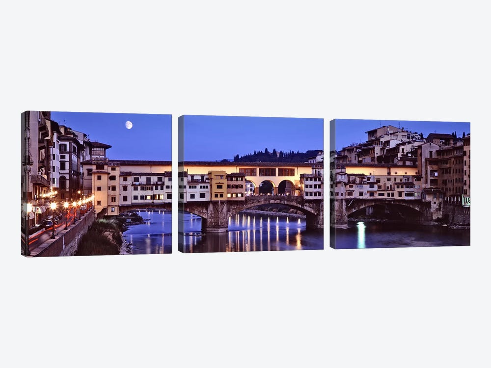 Ponte Vecchio At Night, Florence, Tuscany, Italy by Panoramic Images 3-piece Canvas Wall Art