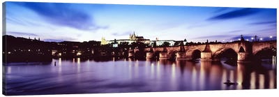 Dusk's Reflection In The Vltava River, Prague, Czech Republic Canvas Art Print - Bridge Art