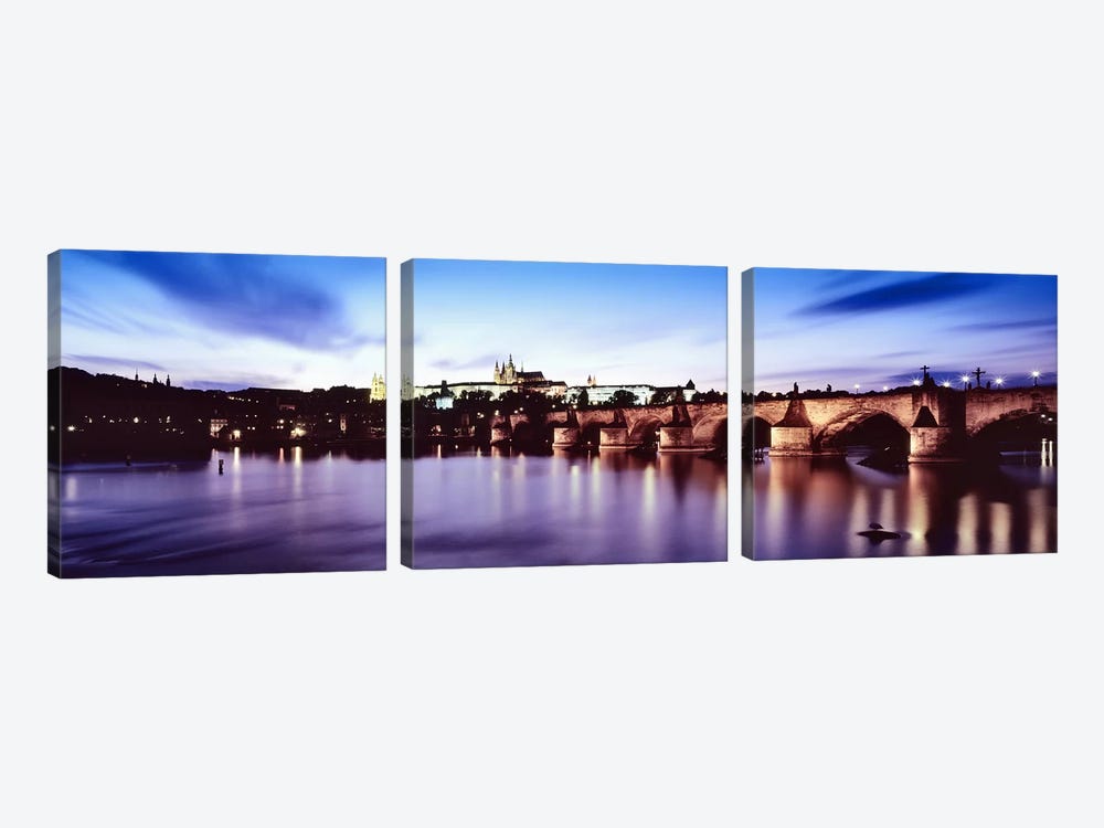 Dusk's Reflection In The Vltava River, Prague, Czech Republic by Panoramic Images 3-piece Canvas Print