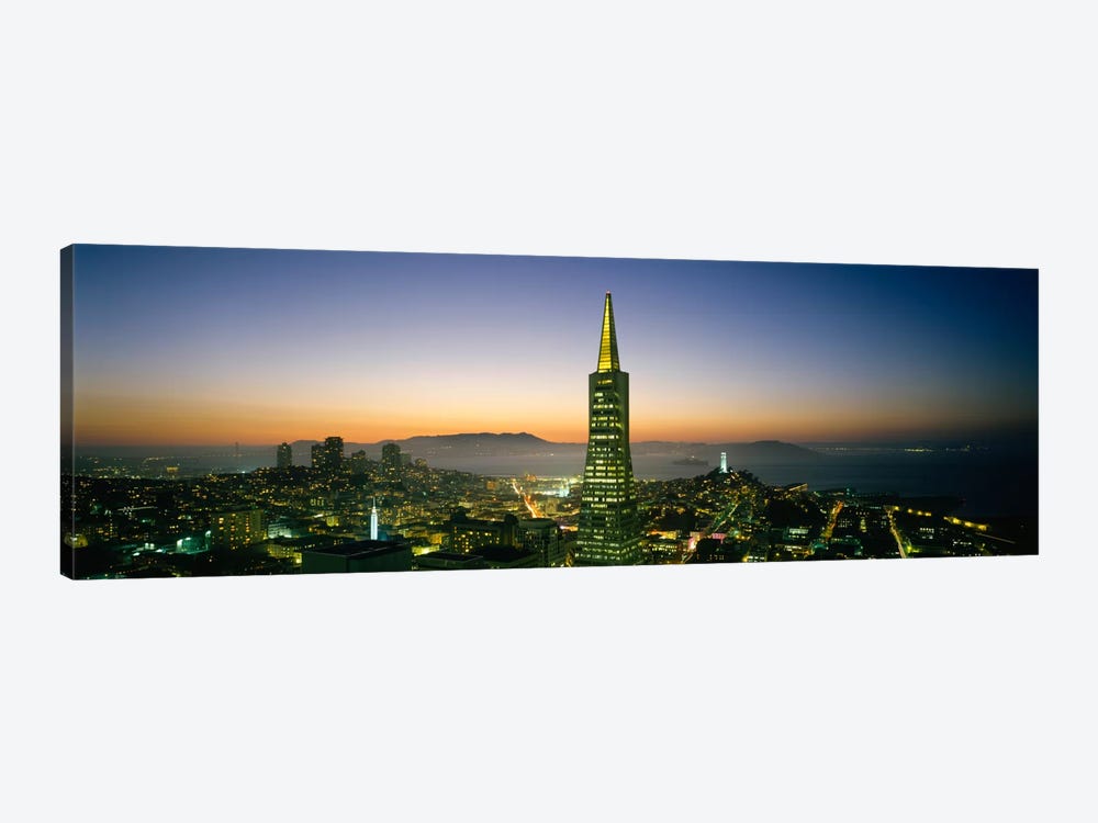 Buildings lit up at duskTransamerica Pyramid, San Francisco, California, USA by Panoramic Images 1-piece Canvas Art Print