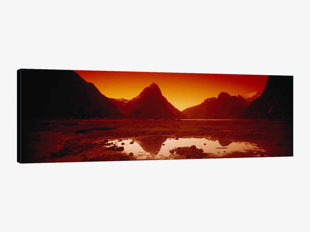 Orangish-Red Sunrise Over Mitre Peak And Milford Sound, South Island, New Zealand by Panoramic Images 1-piece Art Print