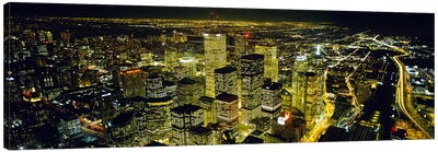Nighttime View Of The Financial District From CN Tower, Toronto, Ontario, Canada Canvas Art Print - Toronto Art