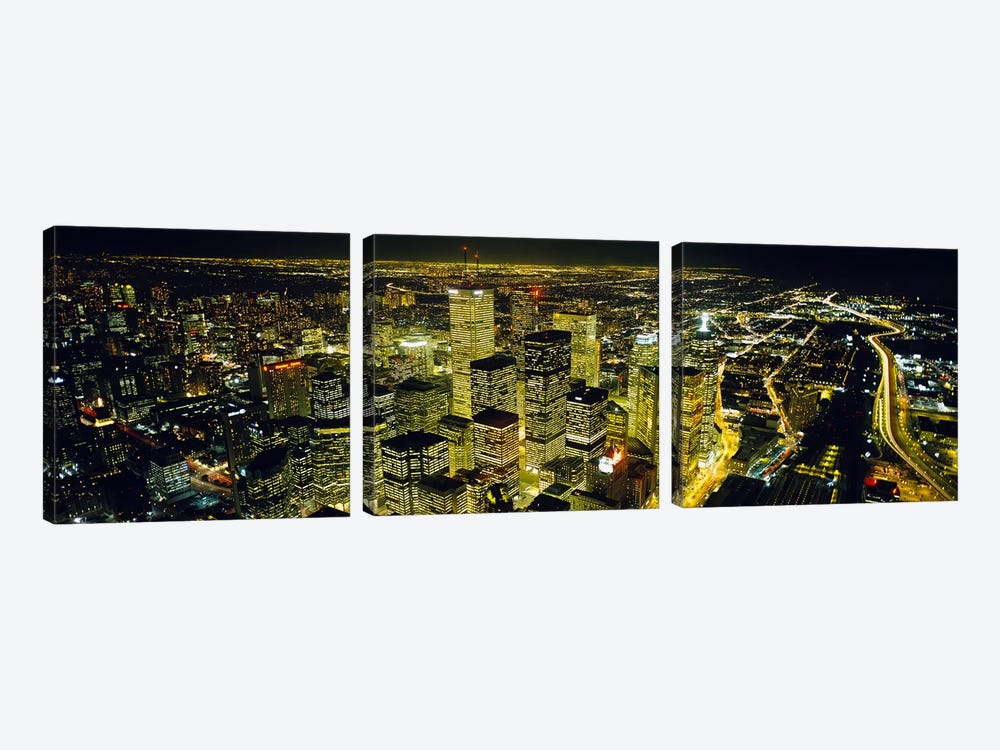 Nighttime View Of The Financial District From CN Tower, Toronto, Ontario, Canada by Panoramic Images 3-piece Canvas Print