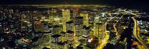 Ontario: Nighttime View Of The Financial District From CN Tower, Toronto, Ontario, Canada by Panoramic Images