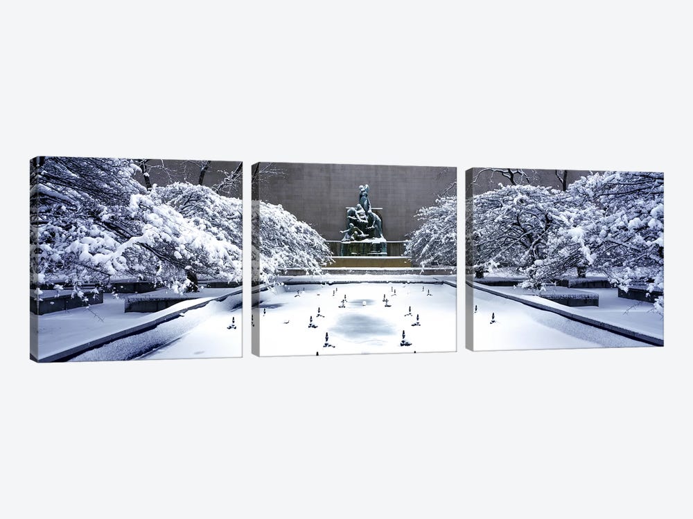 Tourists in front of a fountainFountain of the Great Lakes, Art Institute of Chicago, Grant Park, Chicago, Illinois, USA by Panoramic Images 3-piece Art Print
