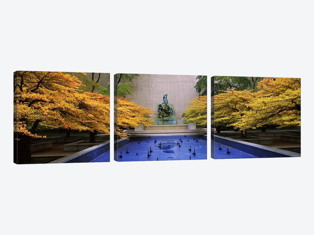 Fountain in a gardenFountain of The Great Lakes, Art Institute of Chicago, Chicago, Cook County, Illinois, USA by Panoramic Images 3-piece Canvas Art
