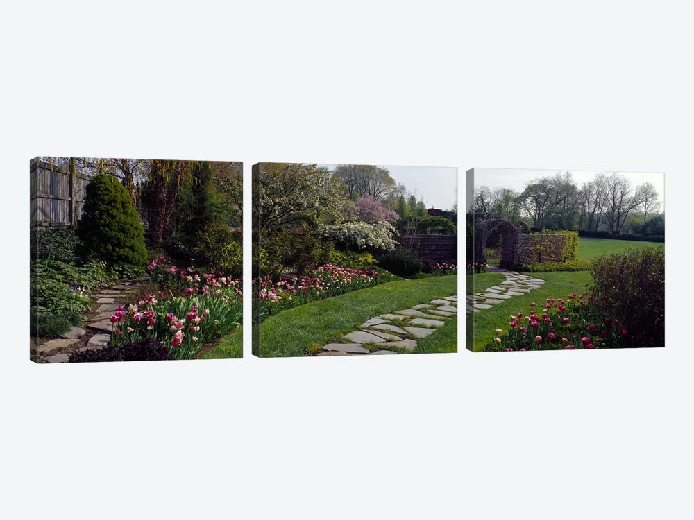 Flowers in a garden, Ladew Topiary Gardens, Monkton, Baltimore County, Maryland, USA by Panoramic Images 3-piece Canvas Wall Art