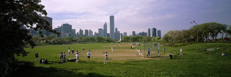 Group of people playing baseball in a park, Grant Park, Chicago, Cook County, Illinois, USA