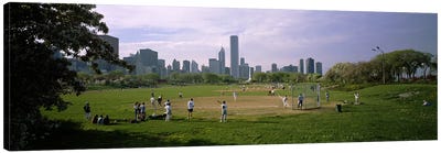Group of people playing baseball in a park, Grant Park, Chicago, Cook County, Illinois, USA Canvas Art Print - Chicago Skylines